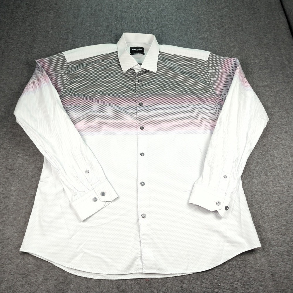 Maceoo Shirt Mens 2XL White Luxor Somelos Pink Preppy Casual Striped